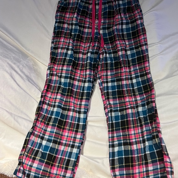 Women's Plaid Pajama Bottoms - Pink and Blue - Picture 1 of 3